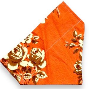 Orange & Brown Floral Dog Bandana Scarf for Collar 6”x8” Chinoiserie Flowers